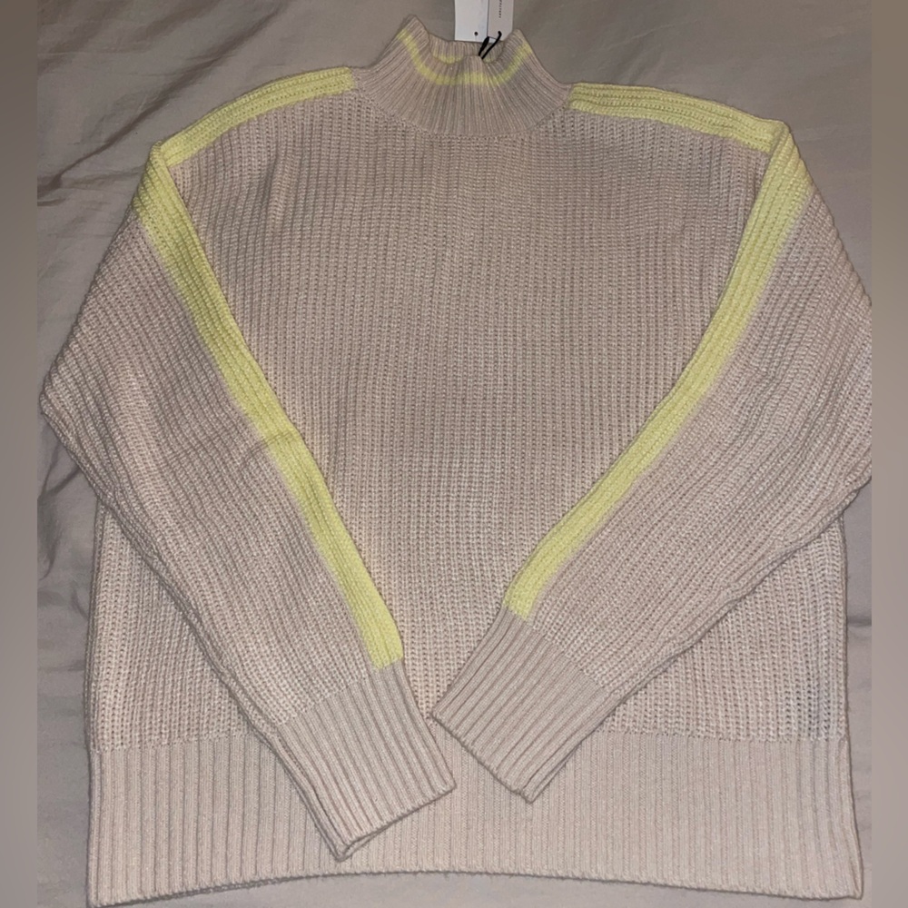 Sanctuary Contrast Stripe Sweater - Moonlight Mock Neck XS Cream & Neon NWT